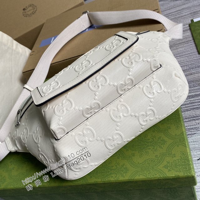 Gucci新款包包 古馳無邊序曲系列白壓全皮腰包 Gucci腰包挎包 645093  ydg3040